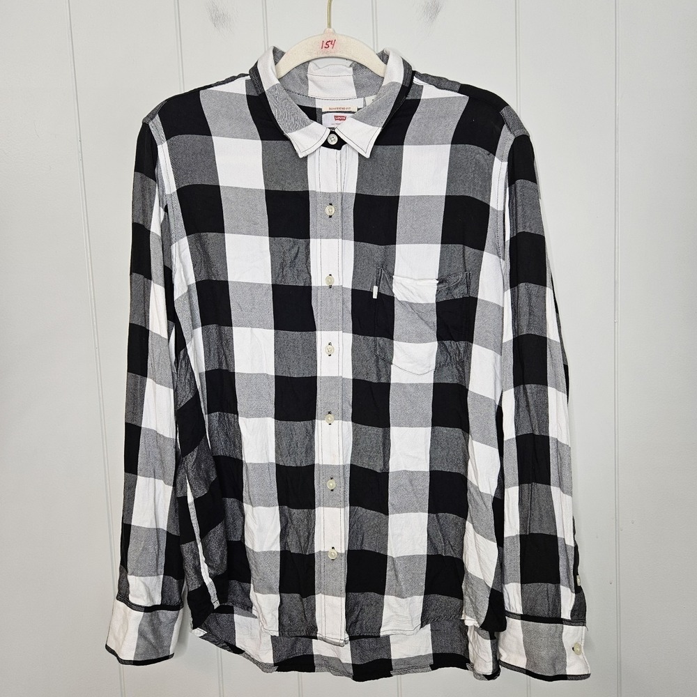 Levi's Boyfriend Fit Plaid Shirt Womens Size XL Button Up‎ Long Sleeve Blk/Wht